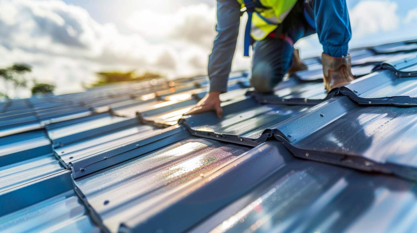 Worker Roofing installation