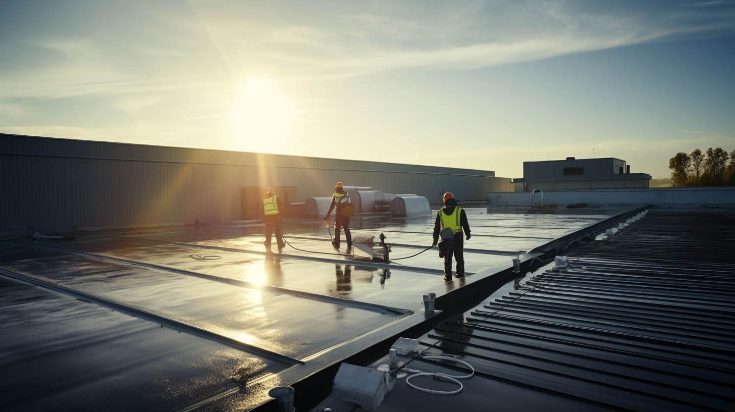 Workers working on roof