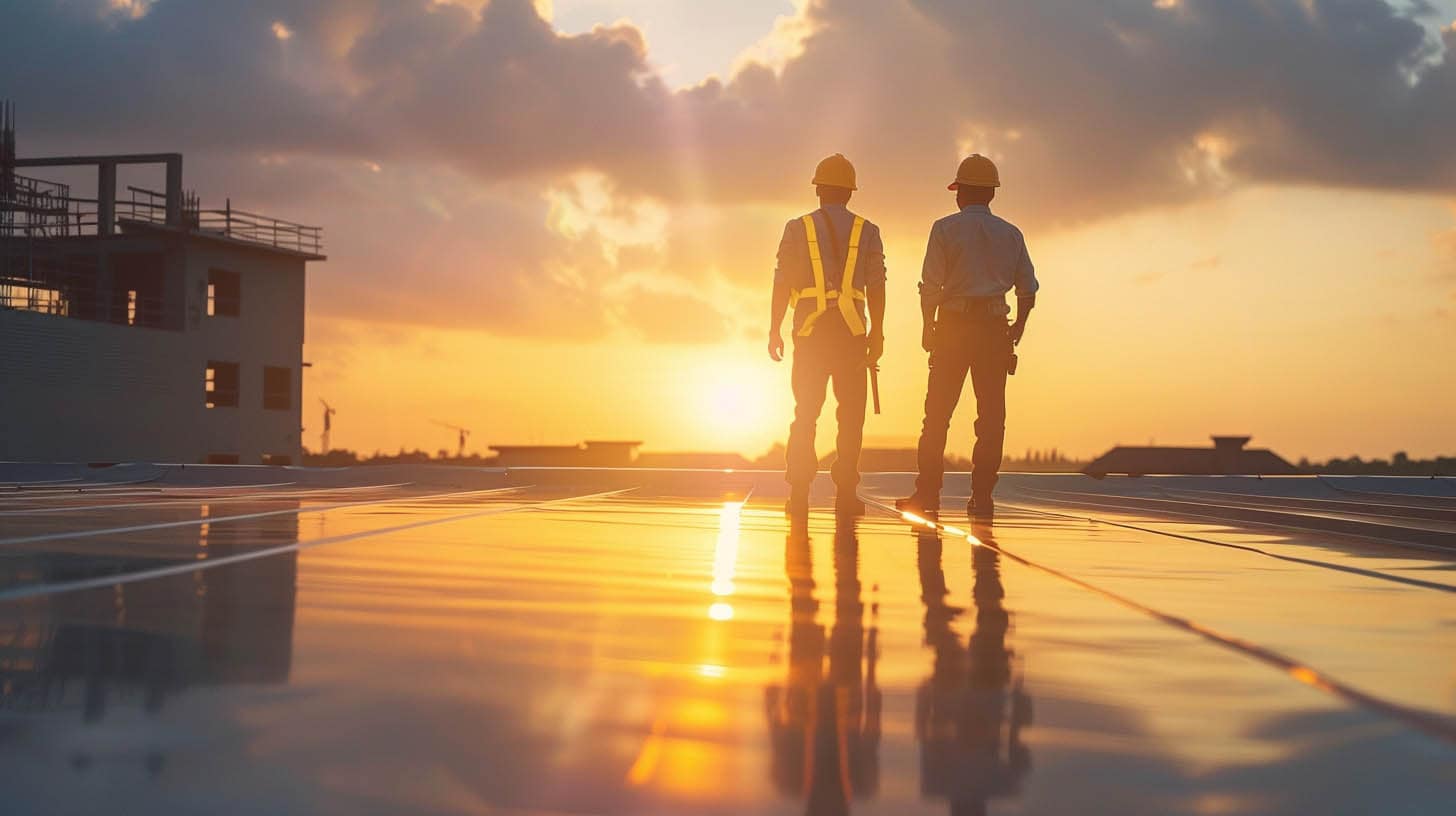 Worker installing Roof in Sun Shine Worker installing Roof in Sun Shine