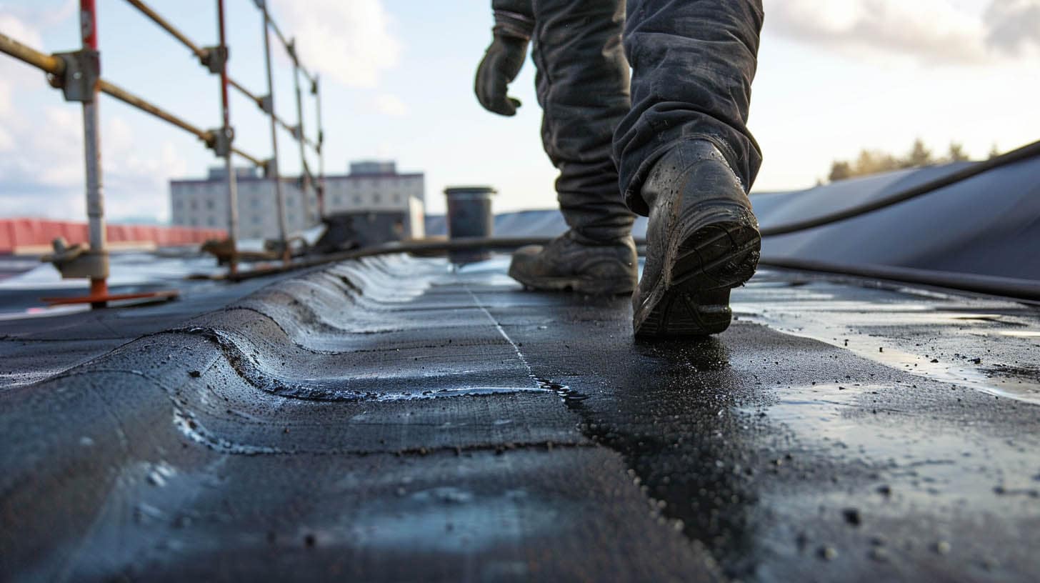 Worker installing Roof Worker installing Roof