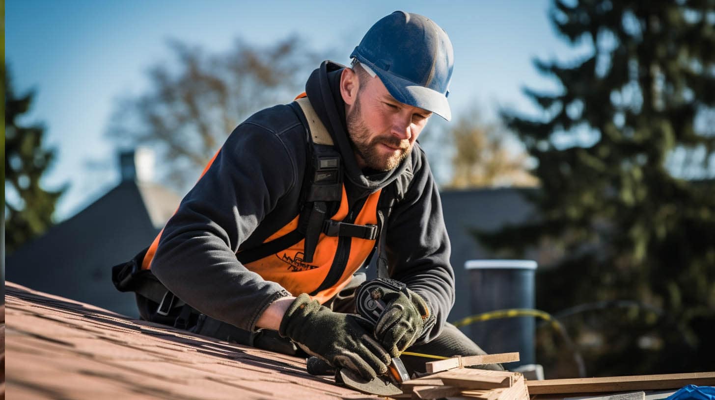 Worker Repairing Home Roof Worker Repairing Home Roof